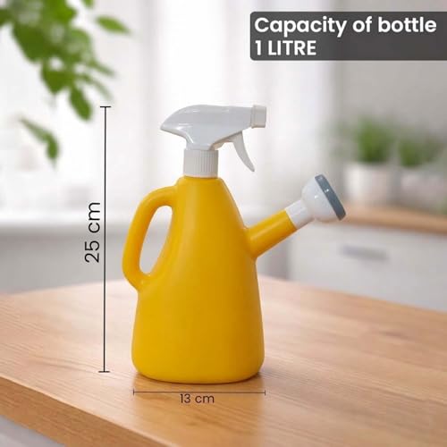 Image of Go Hooked 2in1 Plant Watering Can with Spray Bottle & Shower Head 1 Litre | Multi-Purpose Garden Water Sprayer for Indoor Plants, Balcony Garden & Nursery | Plastic Watering Pot with Handle (Yellow)