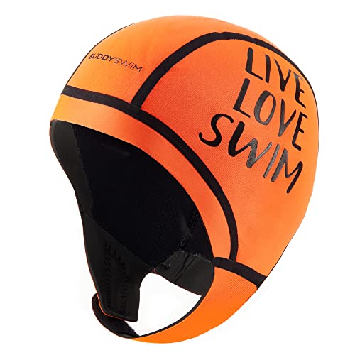BUDDYSWIM Bonnet de Natation en Néoprène de 2,5 mm pour Nage en Eau Libre Casquette Bonnet de Bain Cagoule de Plongée, Orange (L) Cover