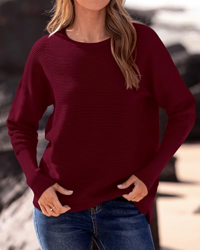 BTFBM Fall Sweaters for Women 2025 Casual Long Sleeve Sweater Striped Loose Fit Pullover Tops