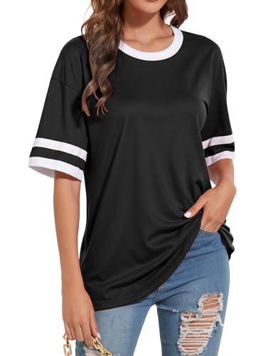 Women's Fashion 2025 T-Shirts - Loose Fit Short Sleeve Color Block Tee - Breathable Crew Neck Summer Top
