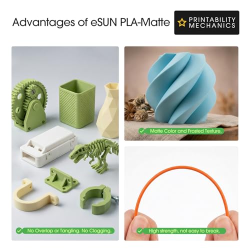 eSUN Upgraded Matte PLA Filament 1.75mm, Matte PLA 3D Drucker Filament, glanzfreie Farbe, mattierte Textur, 1KG pro Spule, 4 Spulen für 3D Drucker, Dunkelschwarz