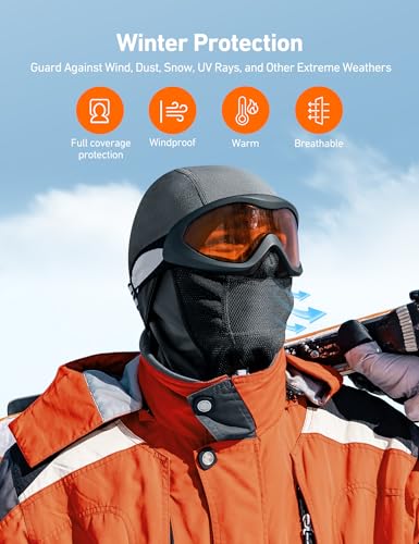 AstroAI Ski Mask Windproof Balaclava for Cold Weather, Winter Face Mask Breathable Stretchable for Skiing, Snowboarding, Gray
