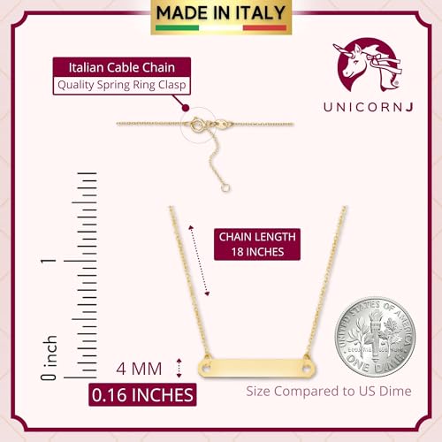 Image of UNICORNJ 14K Yellow Gold Engravable Personalized Bar Pendant Necklace or Bracelet Polished Shiny on Cable Chain Italy