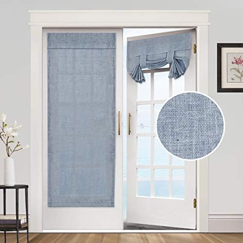 PrinceDeco Natural Linen Door Curtain Light Filtering Front Door Curtain Sliding Door Curtains Privacy Assured Room Darkening Curtains for French Door Tie Up Shade,26 x 68 inches, 1 Panel, Stone Blue