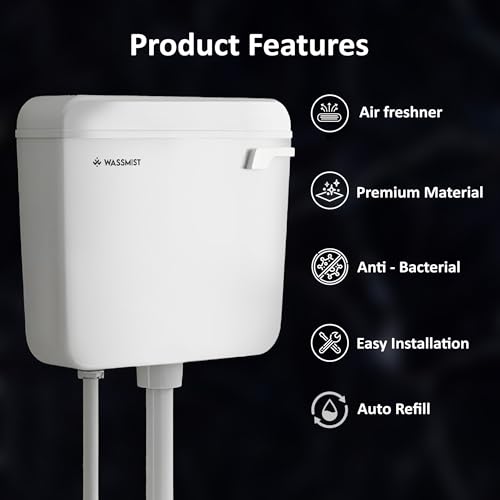 Image of Flush Tank for Toilet WASSMIST Wall Mounted Toilet Cistern | 8 LTR Single Flush Tank | Durable Plastic | Compact Design for Bathroom Use