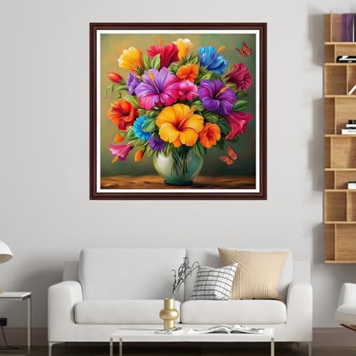 Image of Dooxvey Counted Cross Stitch Kits for Adults 11CT Printed Cross-Stitch Patterns Cross Stitching Embroidery Kit Stamped or Counted Needlepoint Kits-Flower Butterfly 18x18 inch