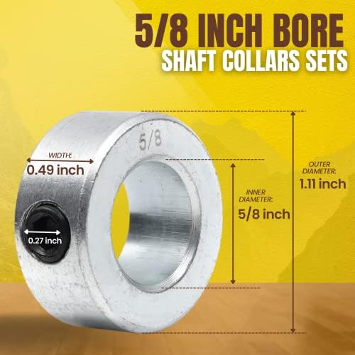 (4-Pack) 5/8” Bore Solid Steel Shaft Collars with Zinc Plated Coating - Durable Shaft Collars Suitable for Machinery and Industrial Use - 2
