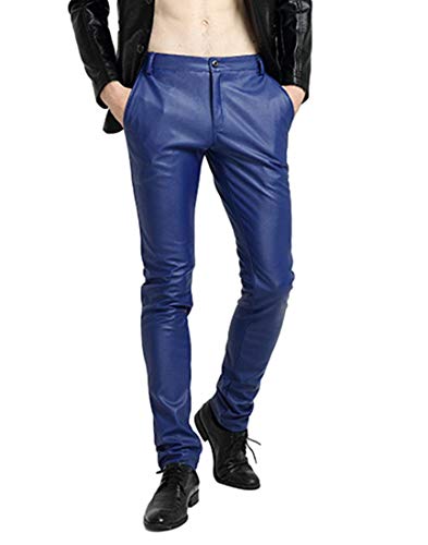 Idopy Men`s Pu Motorcycle Party Holiday Performance Faux Leather Pants Jeans Blue 36