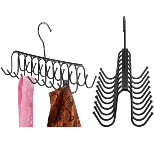 Belt Tie Rack Hanger Removable Metal Hanger With Hooks Shawls Belt Towels Holder Organizer Storage Rack Space Saving, 20 Hooks, 12 X 4 X 3 Inch (Black,2 Piece) #TOP26
