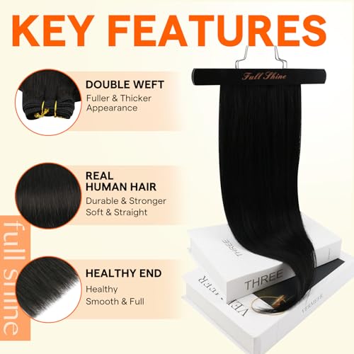 Image of Full Shine Sew In Hair Extensions Real Human Hair, Off Black 22 Inch 105G | 22 Inch 105G, Remy Long Straight Hair, Double Weft, Adds Volume, Everyday Wear, Office Styling, Women Looks