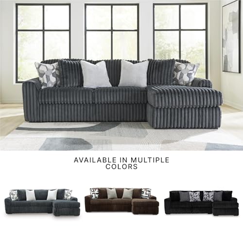 Image of Signature Design by Ashley 3-Piece L-Shape Sectional Sofa, Gunmetal | 100% polyester jumbo corduroy, Engineered wood, Right-arm facing chaise, Living room use, Midnight-Madness Series