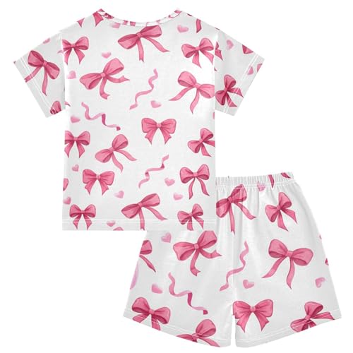 Ribbon Bow Pink Pajama Set Short Sleeve Summer Pajamas Sleepwear Nightwear Set Cotton 5Y2
