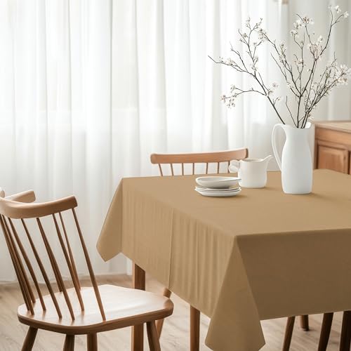 Image of R home 100% Cotton Solid Table Cover | 200 GSM Thick Fabric, Anti-Skid | Machine Washable & Reusable | Ideal for Dining Table & Centre Table, Easy Maintenance (Latte, 56 x 56 Inch)