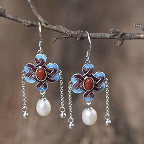 Boucles d'oreilles s925 anti-allergie style chinois vintage agate rouge du sud