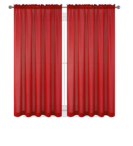WPM 60 x 63-Inches Sheer Window Elegance Curtains/drape/panels/treatment, Red