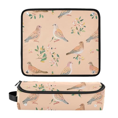 Organizador 2 en 1 para herramientas de cabello con diseño de Pájaros, Flores y Durazno, con tapete resistente al calor removible, impermeable y portátil para planchas, alisadores y rizadores, para viaje miniatura 3