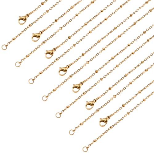 Image of BEAMARKER 10Pcs Stainless Steel Satellite Chain Necklace with Paper Display Cards Gold Metal 18 Inch Cable Thin Boho Simple Minimalist Ball Beaded Linking Choker for Necklace Jewelry DIY Making Crafts