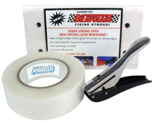 Banner Ups Starter Kit - 100 BravoTabs, 1 Roll Clear PowerTape 1.5" x 36 yd, 1EZ Punch - Make Your Own Banners - Birthday, Graduation, Retirement, Anniversary and more