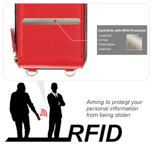 KIHUWEY Crossbody Wallet Case for iPhone 17 Pro Max, Zipper Pocket Case with Card Holder, PU Leather RFID Blocking Protective Cover Case with Kickstand Detachable Wrist Strap Lanyard 6.9" (Red) by KIHUWEY - Used condition - Image 6
