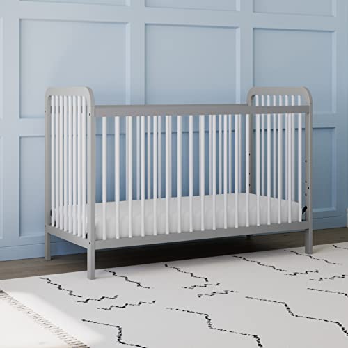 Image of Storkcraft Pasadena 3-in-1 Convertible Crib (Pebble Gray /White) - GREENGUARD Gold Certified, Converts to Daybed and Toddler Bed, Fits Standard Full-Size Crib Mattress, Adjustable Mattress Height