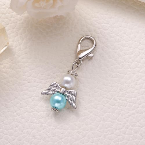 Image of MIXJOY Something Blue Gift for Bride, Wedding Day Bridal Blue Pearl Angel Wings Bouquet Garter Charm for Bride to Be