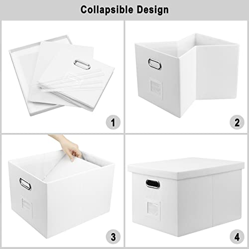 Graciadeco White Hanging File Box With Lid, 2 Pack Decorative Letter Legal File Box With A Lid, Collapsible Linen File Hanging File Folder Box Office File Organizer Box Office Document Storage Filing Bin #TOP2