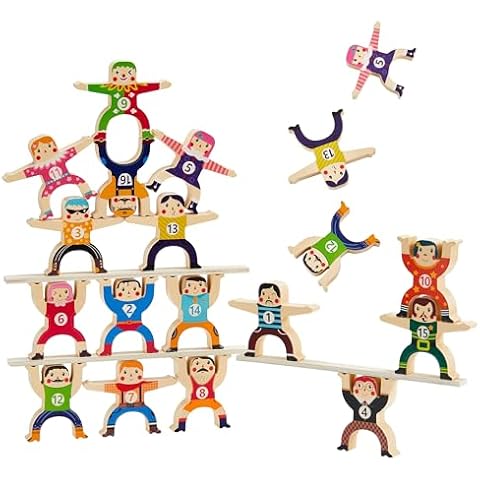 HELLO PAPAYA Wooden Stacking Toys 16Pcs Balancing Building Blocks Game,Circus Hercules Acrobatic Troupe Interlock Toy,for 3 4 5 6 Years Old Kids Adults Toddler Puzzle Toys Cover
