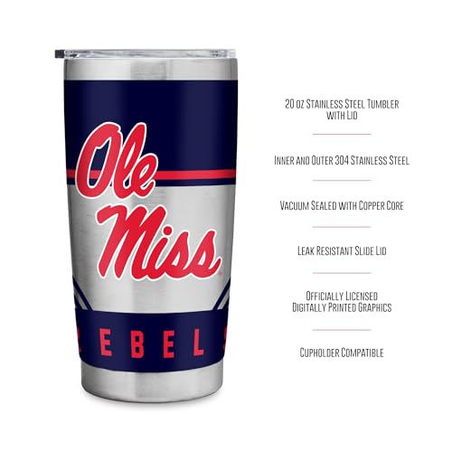 Rico Industries NCAA University of Mississippi - Ole Miss 20oz Stainless Steel Tumbler with Lid - Great For Coffee, Tea, Water or Cocktails by Rico Industries - Used condition - Image 8