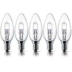 E14 28W Halogen Candle Light Bulbs, Small Edison Screw Bulb (SES) 2700K Warm White Dimmable Pack of 5