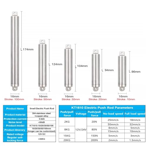 Actionneur linéaire 24V tube 16mm course 20mm pour mini vérin électrique