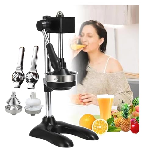 Exprimidor Manual de Fruta, Exprimidor de cítricos manual - Procesador de alimentos con mango - Incluye 2 moldes reutilizables y 2 exprimidores pequeños(Black)