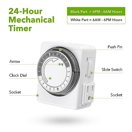 HBN Indoor Timers for Lamps,24 Hour Plugin Mechanical Indoor Timer for