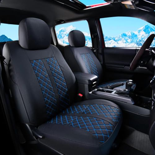Image of Truckiipa Custom Fit for Toyota Tacoma Seat Covers Front Leather Waterproof Car Seat Covers Fit for 2016-2023 Toyota Tacoma Double Crew Cab, Front Pair, Black&Blue