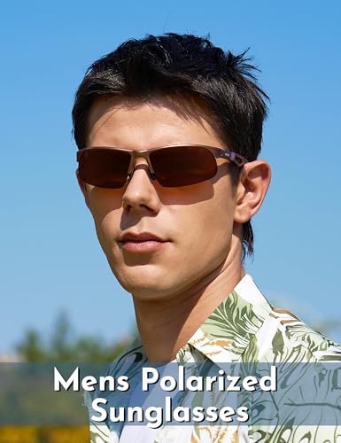 Image of BIRCEN Polarized Anti-Glare Sunglasses for Men: Lightweight Metal Wrap around Sun Glasses UV Protection for Driving Fishing