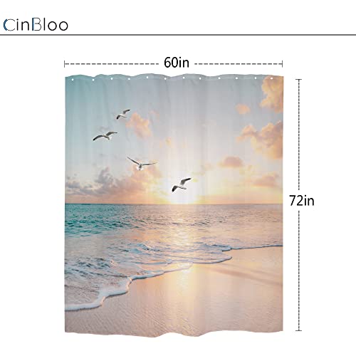 Cinbloo Ocean Beach Shower Curtain Coastal Sunset Sunrise Bird Hawaiian Tropical Bathroom Curtain Set Seaside Summer Nautical Sea Bath Curtain Fabric Bathroom Accessories Decor With 12 Hooks 60Wx72H #TOP2