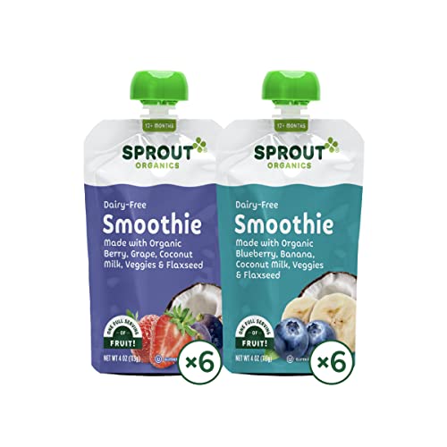 Sprout Organic Baby Food, Stage 4 Toddler Smoothie Pouches, Blueberry Banana & Berry With Coconut Milk Variety Pack, 4 Oz Purees (Pack Of 12) #TOP12