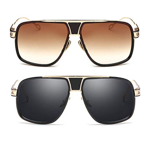 Image of Dollger Sunglasses for Men Oversize Classic Black Shades Goggle Retro Gold Alloy Frame Sun Glasses