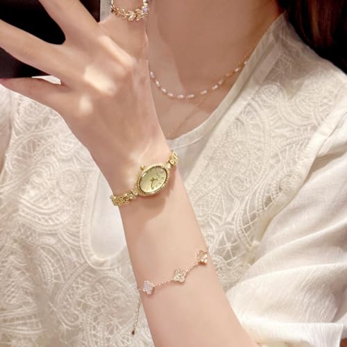 CARLIEN Fashion Vintage Gold Oval Quartz Watches for Women - Alloy Steel Band Slim Bracelet - Roman Numerals Numbers - Dainty Elegant Dress Wristwatch Waterproof (Gold) by CARLIEN - Used condition - Image 6
