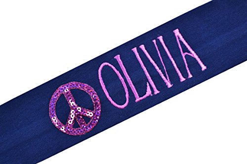Personalized Embroidered Sequin Peace Sign Cotton Stretch Headband Your Custom Name by Funny Girl Designs
