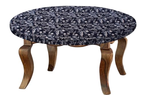 Image of The Furnishing Tree Round Elastic Fitted Center Tpoy Table Cover WxL 18x18 Inches Self Pattern Blue
