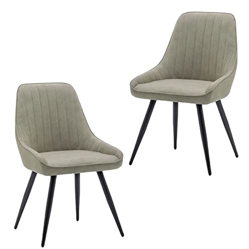 Alunaune Modern Dining Chairs Set Of 2 Upholstered Kitchen Chairs, Mid Century Armless Leisure Accent Chair, Living Room Faux Suede Desk Side Chair With Metal Legs-Grey Green #TOP6