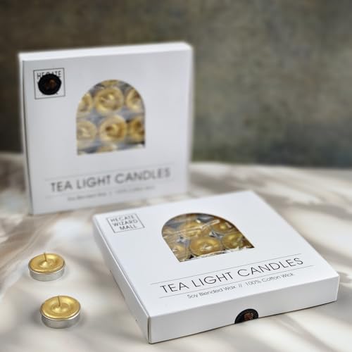 Image of Unscented Tea Light Candles | Soy Wax Blend Long-Lasting with Cotton Wick | Perfect for Home Decor, Parties, Weddings, and More | Set of 100 (Golden)