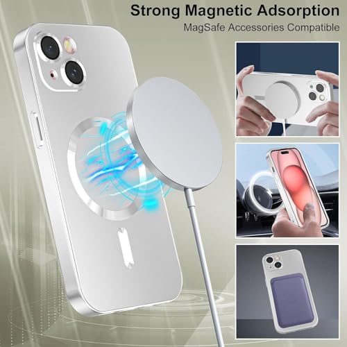 Image of DIZORO Magnetic Case for iPhone 15 Compatible with MagSafe Built-in Camera Lens Protector Slim Soft Silicone Bumper Shockproof Metallic Luster Back Cover Phone Case Black