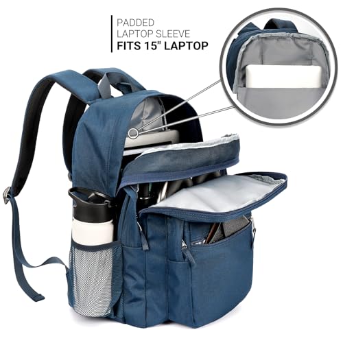 Image of ZORFIN 26L Backpack for College, and Travel: Water Resistant Bookbag - Navy Blue
