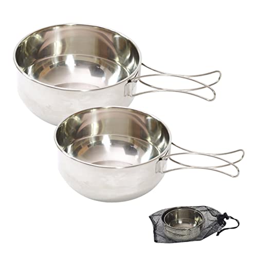 Yardwe Camping Collapsible Bowl Handle Stainless Steel Cooking Utensil Easy-clean for Hiking Barbecue and Fishing