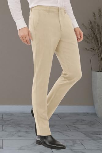 Image of SaintX Men's Formal Slim Fit Trouser | Twill Weave Premium 4-Way Stretchable High GSM Fabric Pants | Textured Classic & Modern Styled Chinos | Business Casual Office /Anytime Wear
