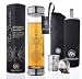 The Sacred Glass Tea Infuser Bottle + Strainer for Loose Leaf, Herbal, Green or Ice Tea. 415ml/14oz Cold Brew Coffee Mug + Fruit Infusions tumbler. Free Quilted and Neoprone Sleeves