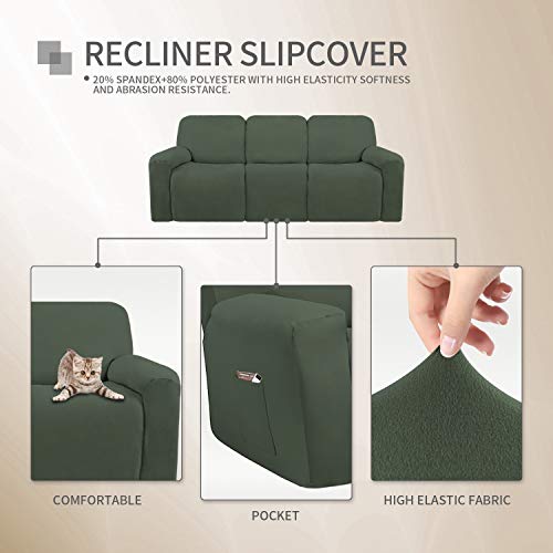 Image of Easy-Going 8 Pieces Microfiber Stretch Sectional Recliner Sofa Slipcover Soft Fitted Fleece 3 Seats Couch Cover Washable Furniture Protector with Elasticity for Kids Pet(Recliner Sofa,Greyish Green)