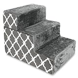 Best Pet Supplies Dog Stairs & Steps - Foam Steps for Small Dogs & Cats, Non-Slip Indoor Balanced Pet Step Support, Dog Ramp, No Assembly, Gray Lattice Print, Foldable 3-Step (16.5-inch Height)