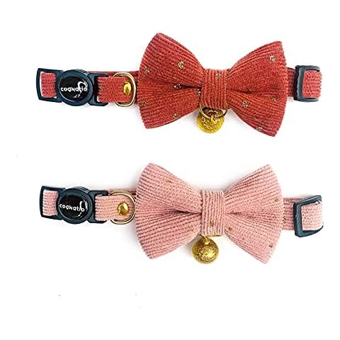 Cognatio Safety Quick Release Cat Collars, Soft Kitten Collars with Detachable Bow Tie and Bell, Pack of 2, Adjustable 20-30 cm Cover
